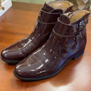 Franco Sarto Burgundy Patent Leather Ankle Boots